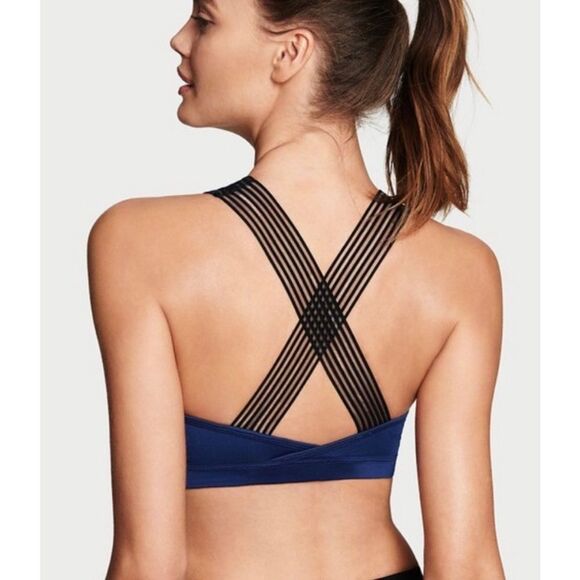 VS Sport Blue and Black V-Neck Sports Bra Size XS - Picture 2 of 9